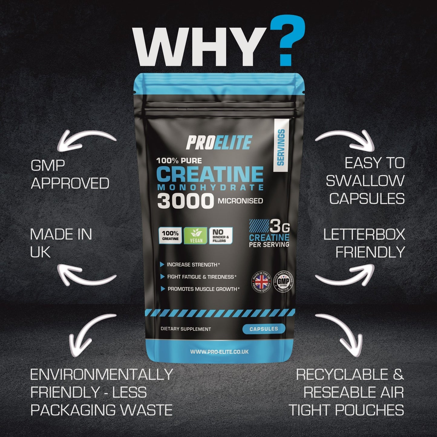 PURE CREATINE MONOHYDRATE 3000MG VEGAN CAPSULES MUSCLE GROWTH STRENGTH and GAINS