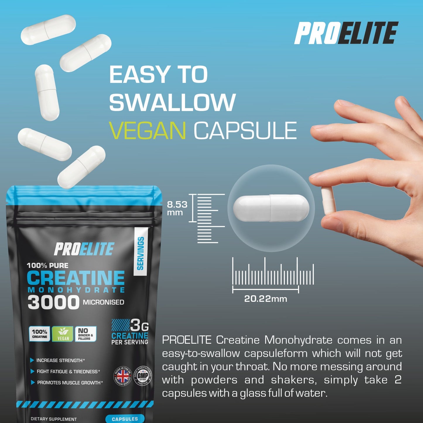 PURE CREATINE MONOHYDRATE 3000MG VEGAN CAPSULES MUSCLE GROWTH STRENGTH and GAINS