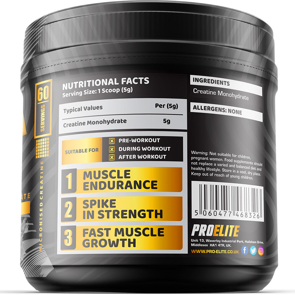 CREATINE MONOHYDRATE POWDER 5000MG 300G UNFLAVOURED MUSCLE GROWTH STRENGTH GAINS
