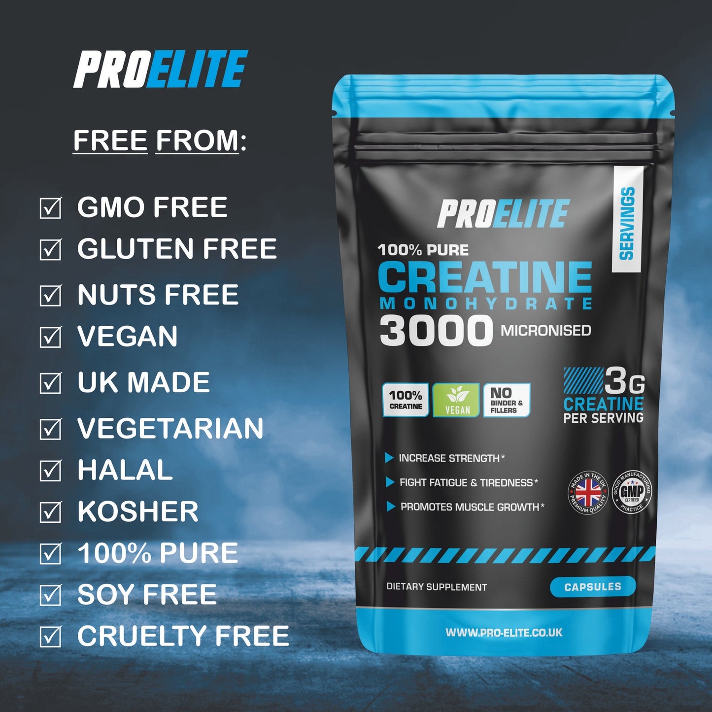 PURE CREATINE MONOHYDRATE 3000MG VEGAN CAPSULES MUSCLE GROWTH STRENGTH and GAINS