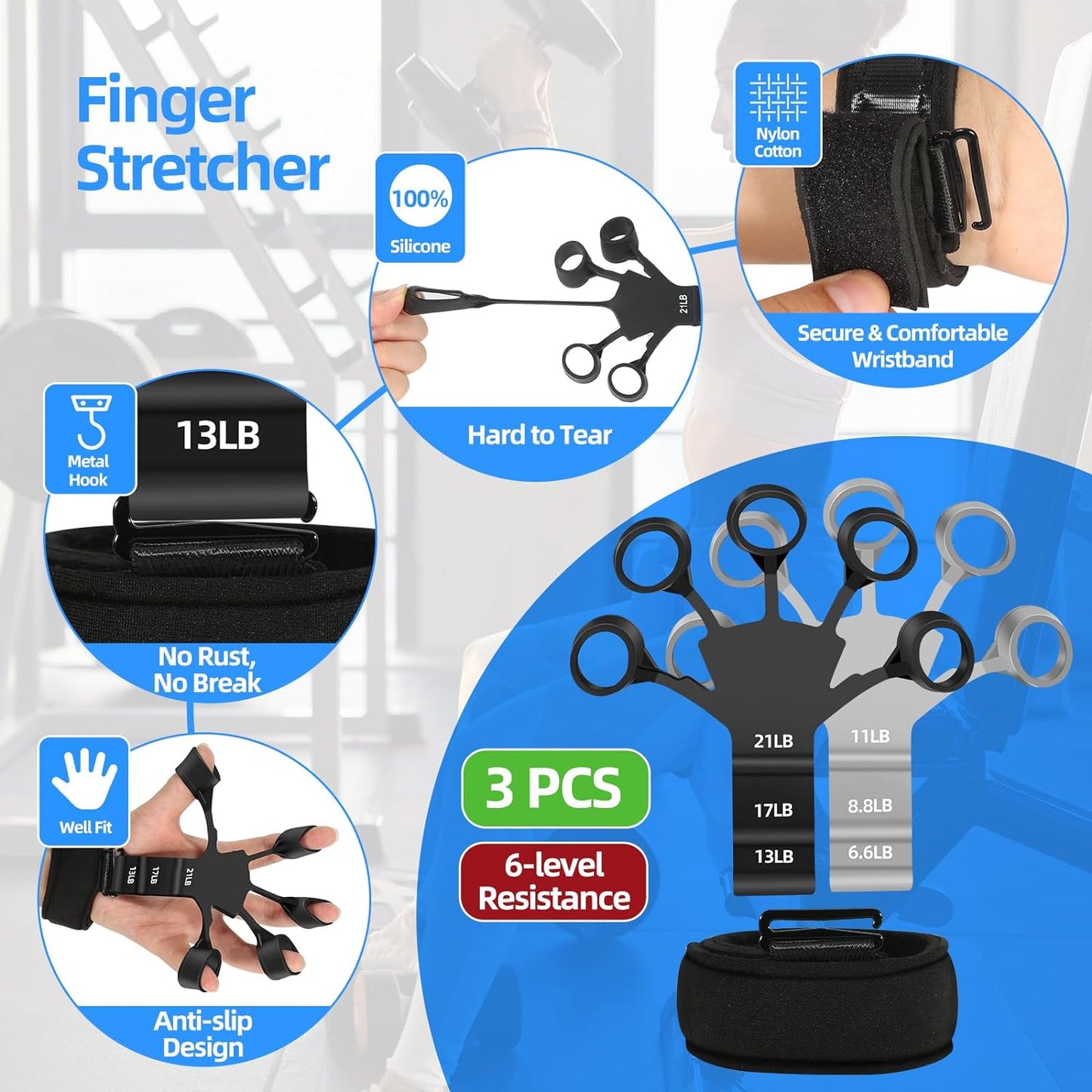 5PCS Grip Strength Trainer Kit with Adjustable Hand and Forearm Gripper, Hand Extension Exerciser, Finger Exerciser, Grip Ring & Stress Relief Grip Ball for Muscle Building and Injury Recover