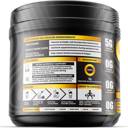 CREATINE MONOHYDRATE POWDER 5000MG 300G UNFLAVOURED MUSCLE GROWTH STRENGTH GAINS