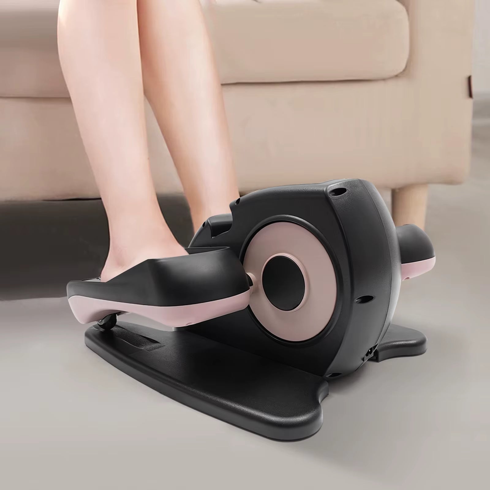 Pink under Desk Elliptical Machine Portable Trainer with Remote and LCD Monitor Seated Leg Foot Pedal Exercise Equipment