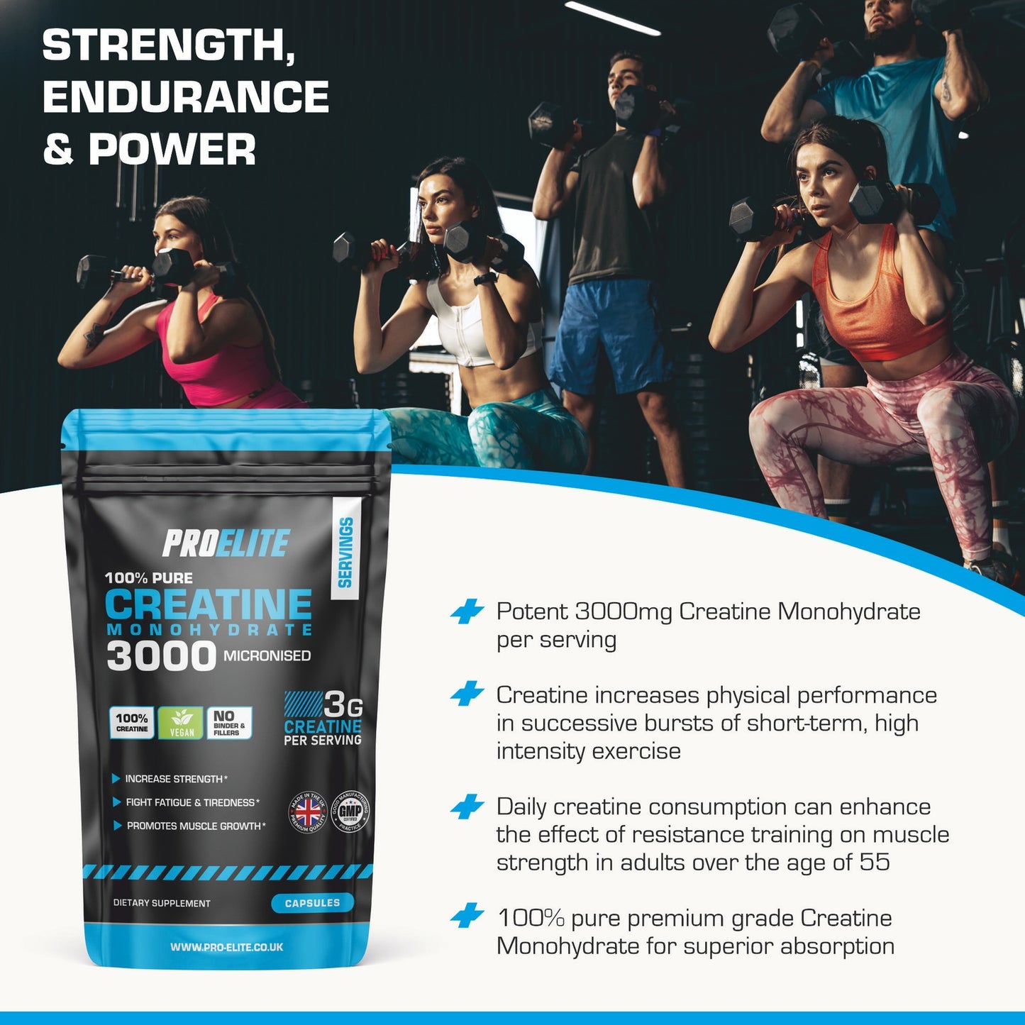 PURE CREATINE MONOHYDRATE 3000MG VEGAN CAPSULES MUSCLE GROWTH STRENGTH and GAINS