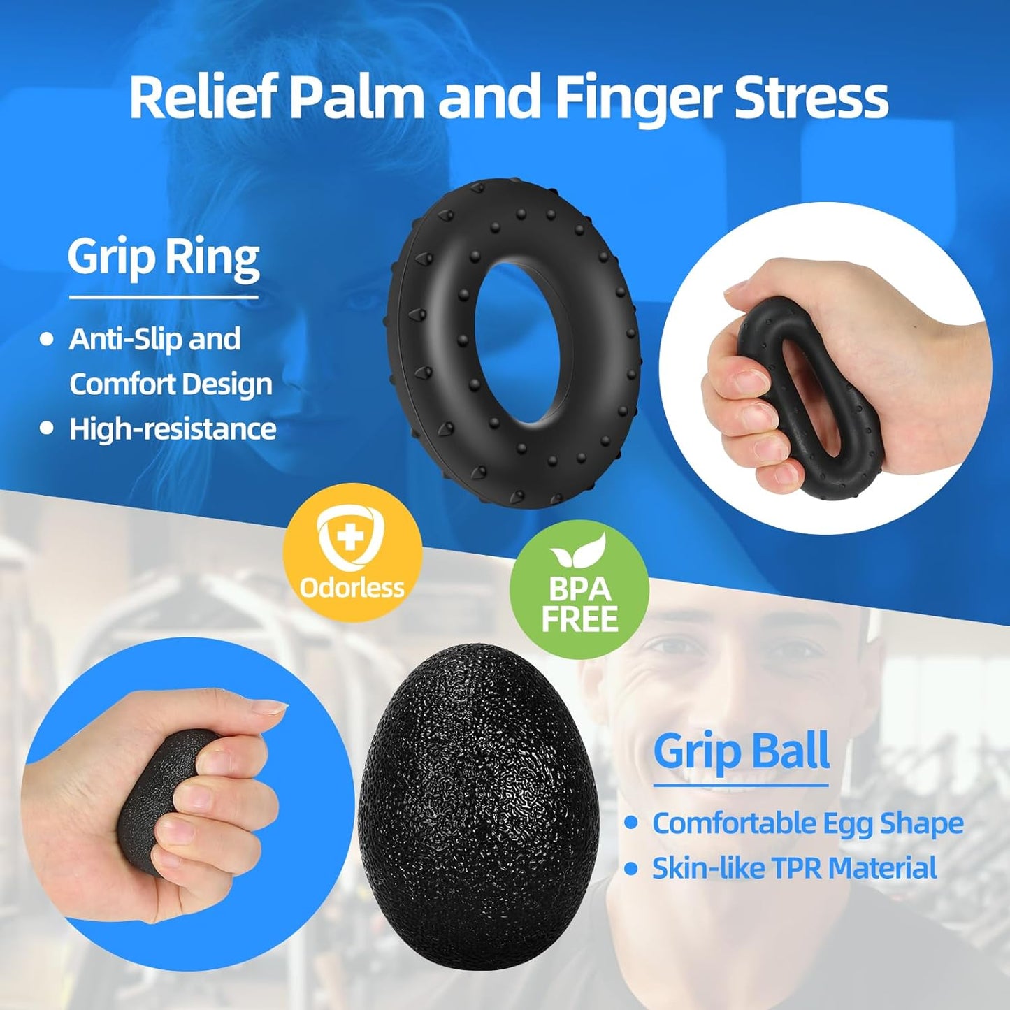 5PCS Grip Strength Trainer Kit with Adjustable Hand and Forearm Gripper, Hand Extension Exerciser, Finger Exerciser, Grip Ring & Stress Relief Grip Ball for Muscle Building and Injury Recover