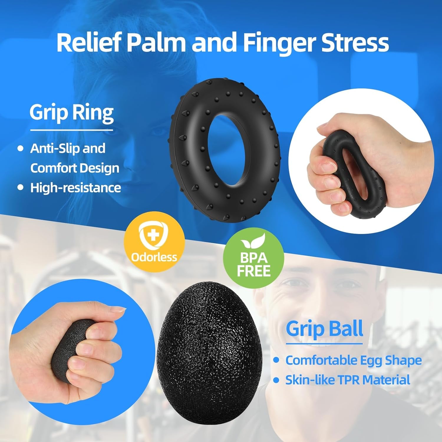 5PCS Grip Strength Trainer Kit with Adjustable Hand and Forearm Gripper, Hand Extension Exerciser, Finger Exerciser, Grip Ring & Stress Relief Grip Ball for Muscle Building and Injury Recover