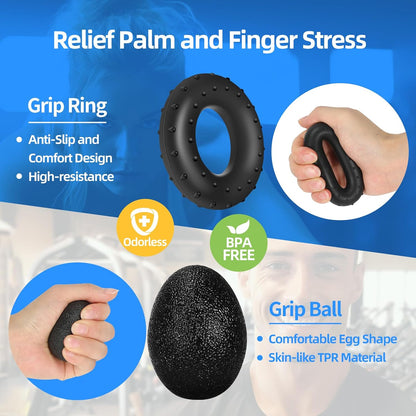 5PCS Grip Strength Trainer Kit with Adjustable Hand and Forearm Gripper, Hand Extension Exerciser, Finger Exerciser, Grip Ring & Stress Relief Grip Ball for Muscle Building and Injury Recover